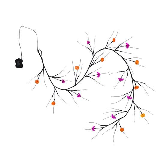 6.5ft. Artificial Halloween Twig Garland with 57 Orange and Purple LED Lights
